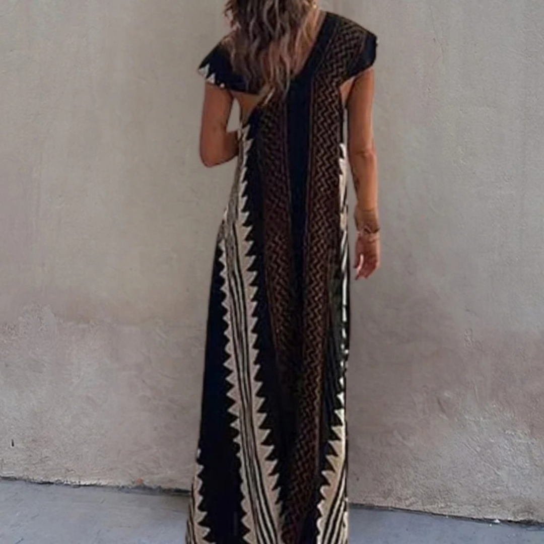 Stephanie | Damen Boho Maxikleid mit V Ausschnitt im Boho Stil