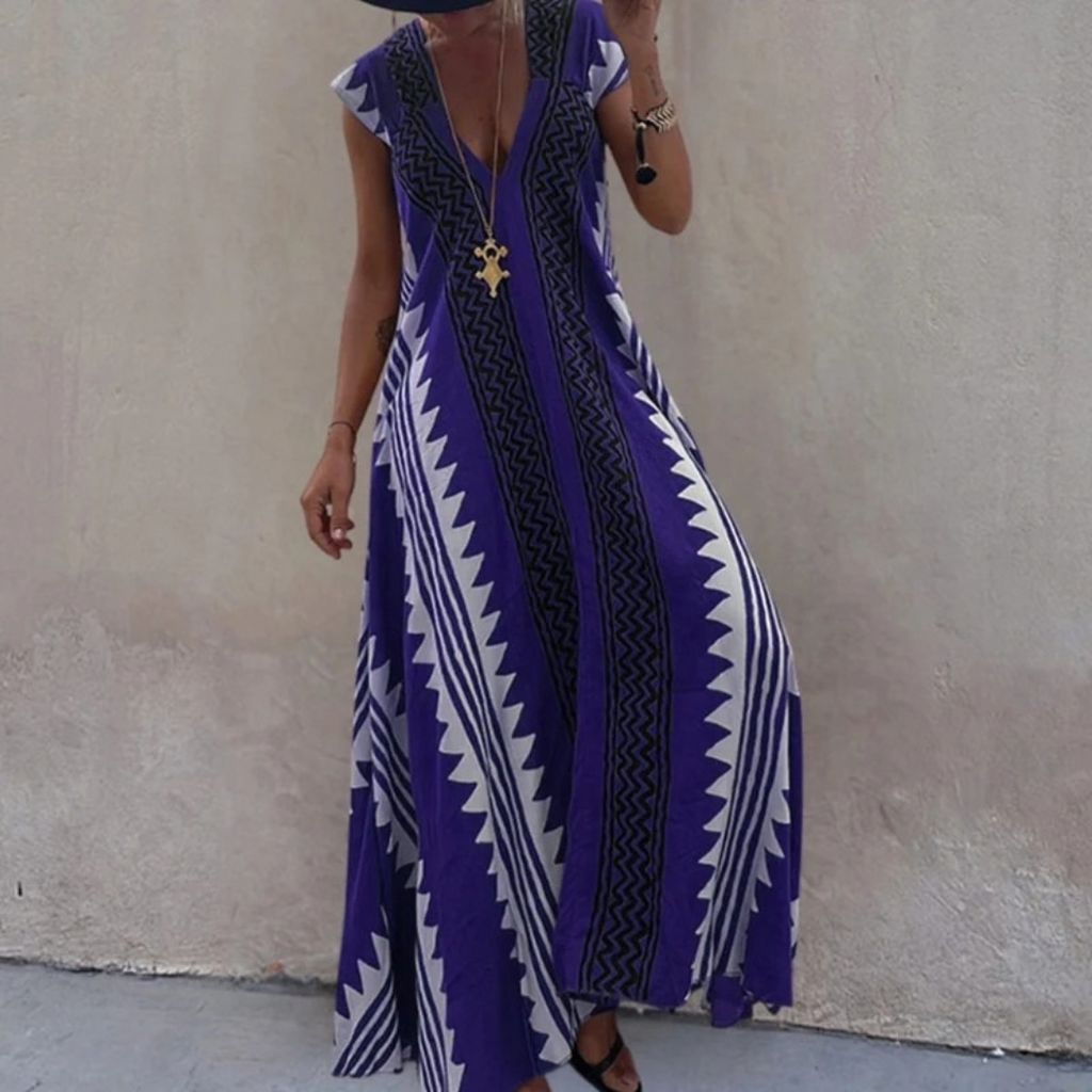 Stephanie | Damen Boho Maxikleid mit V Ausschnitt im Boho Stil