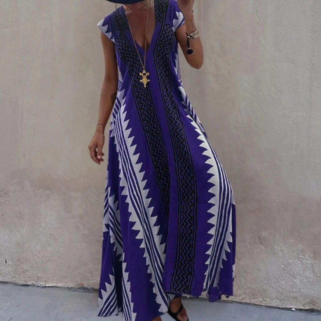 Stephanie | Damen Boho Maxikleid mit V Ausschnitt im Boho Stil