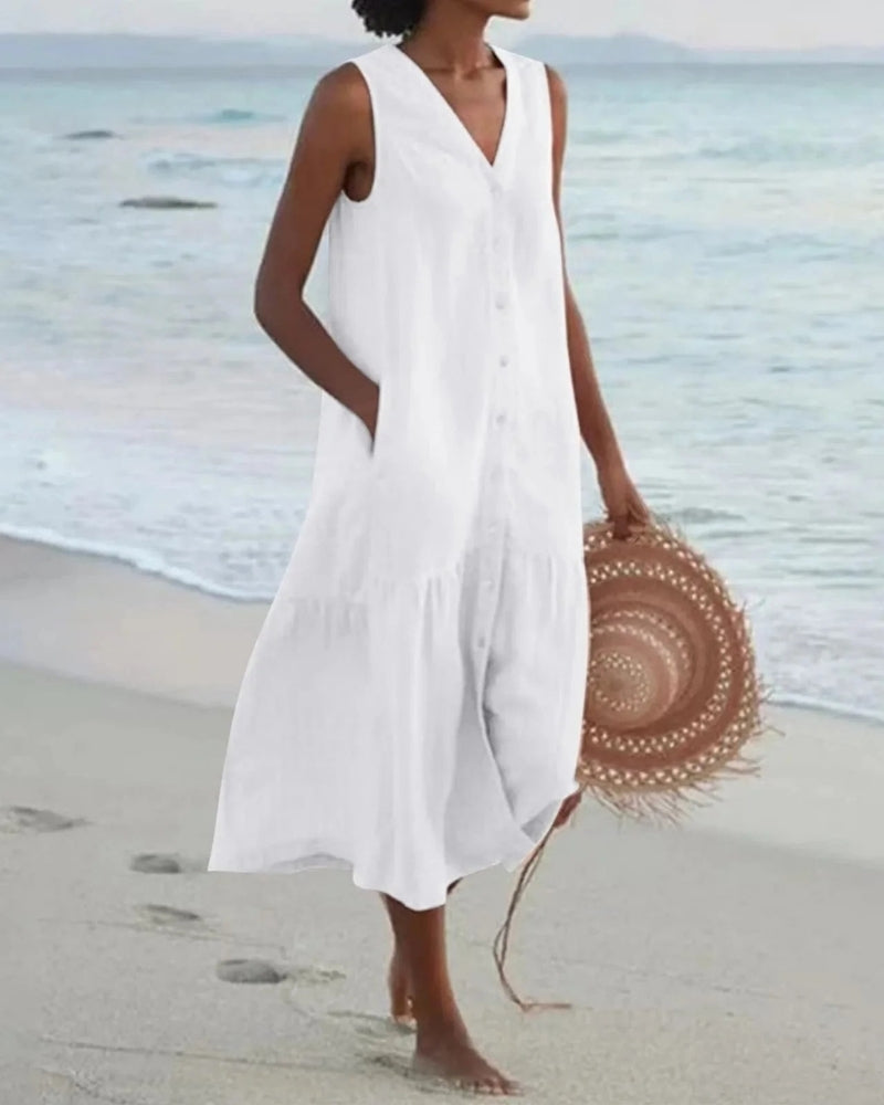 Damen Strand Sommerkleid mit Knopfleiste | Midi Kleid