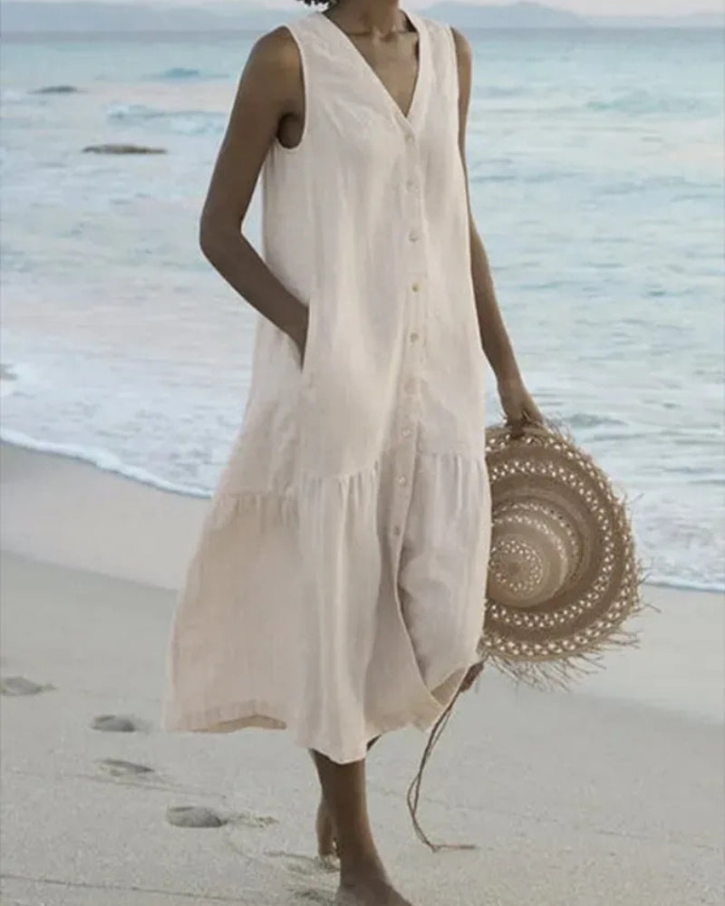 Damen Strand Sommerkleid mit Knopfleiste | Midi Kleid