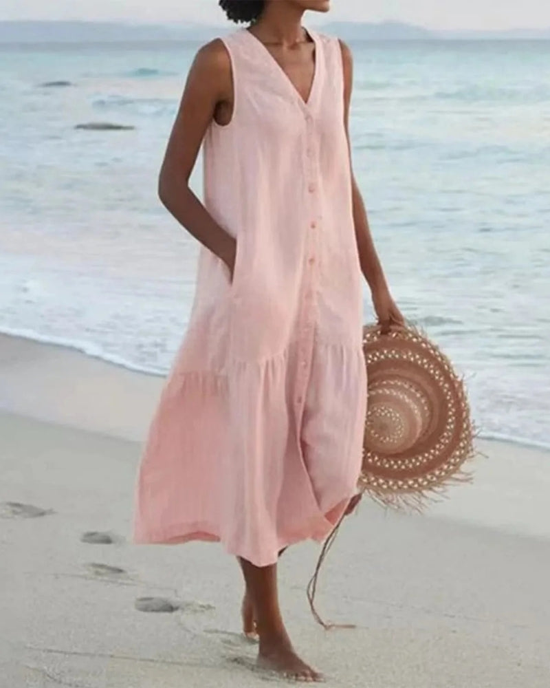 Damen Strand Sommerkleid mit Knopfleiste | Midi Kleid