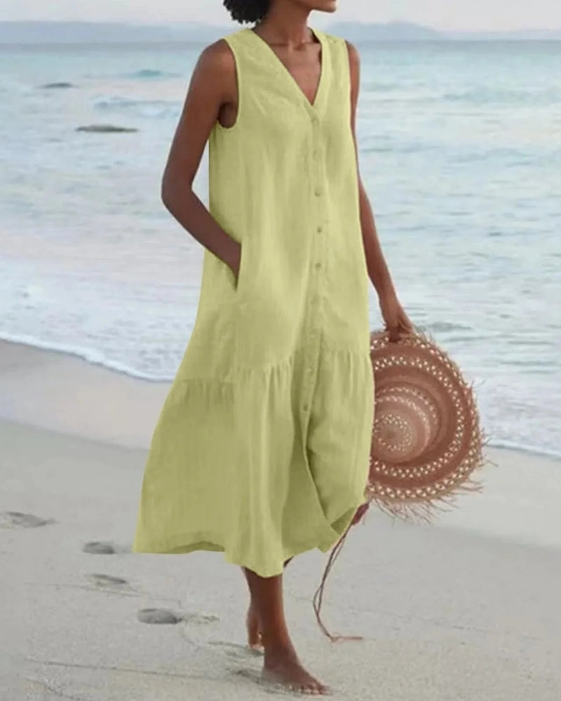 Damen Strand Sommerkleid mit Knopfleiste | Midi Kleid