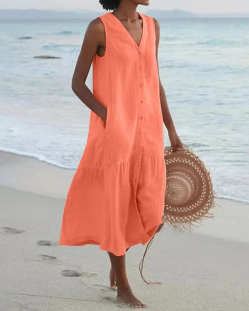 Damen Strand Sommerkleid mit Knopfleiste | Midi Kleid
