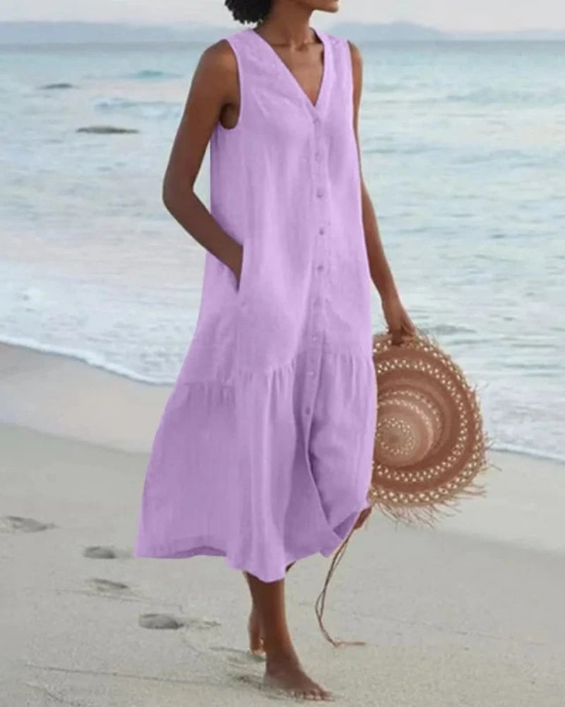 Damen Strand Sommerkleid mit Knopfleiste | Midi Kleid