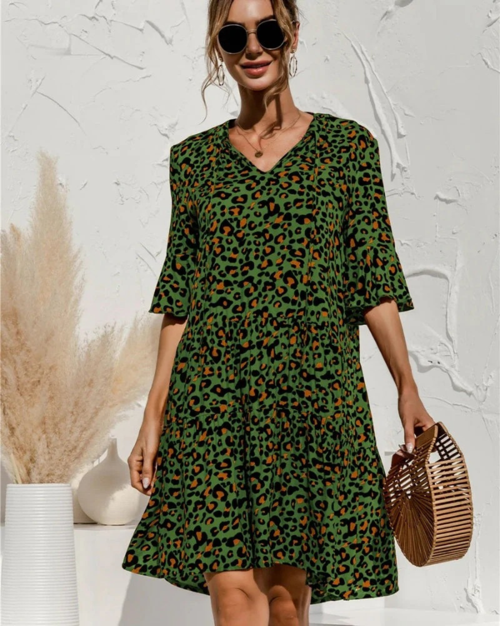 Damen Strand Sommerkleid Midi mit V-Ausschnitt | Lockeres Kleid