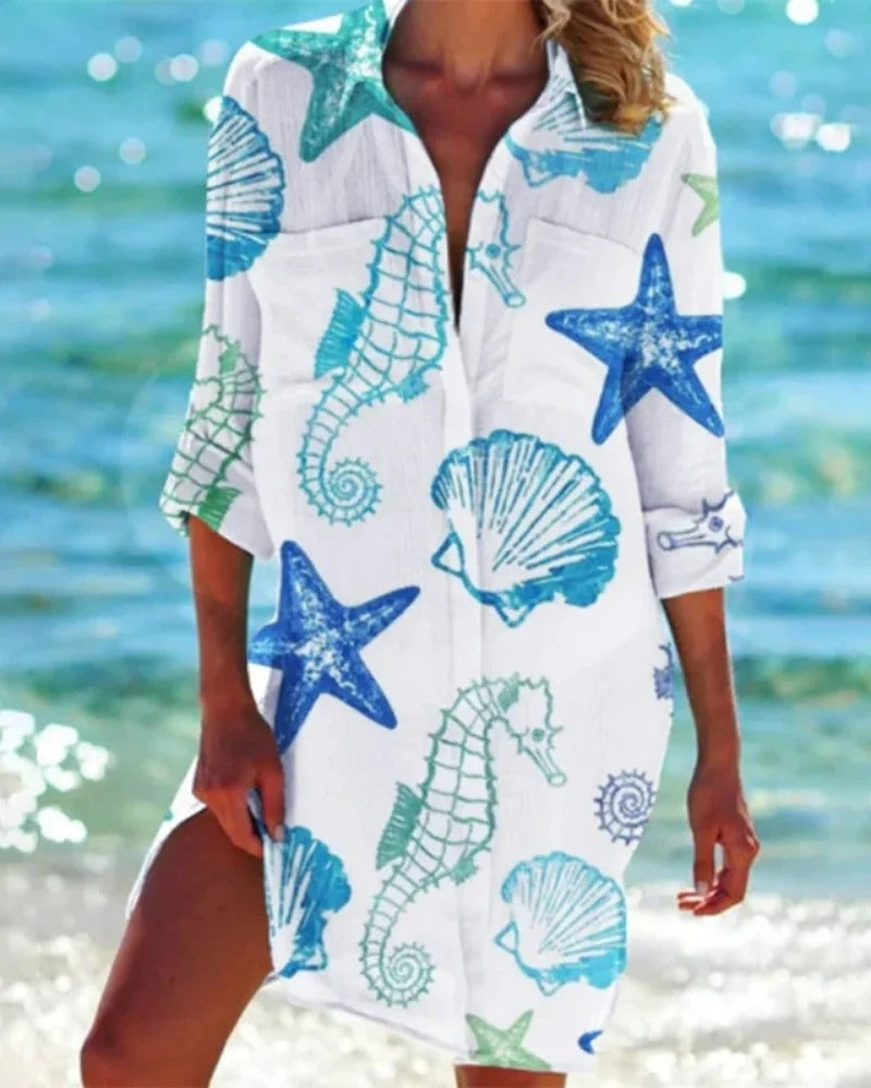 Strand Tunika Bluse Damen mit Farbprint | Locker