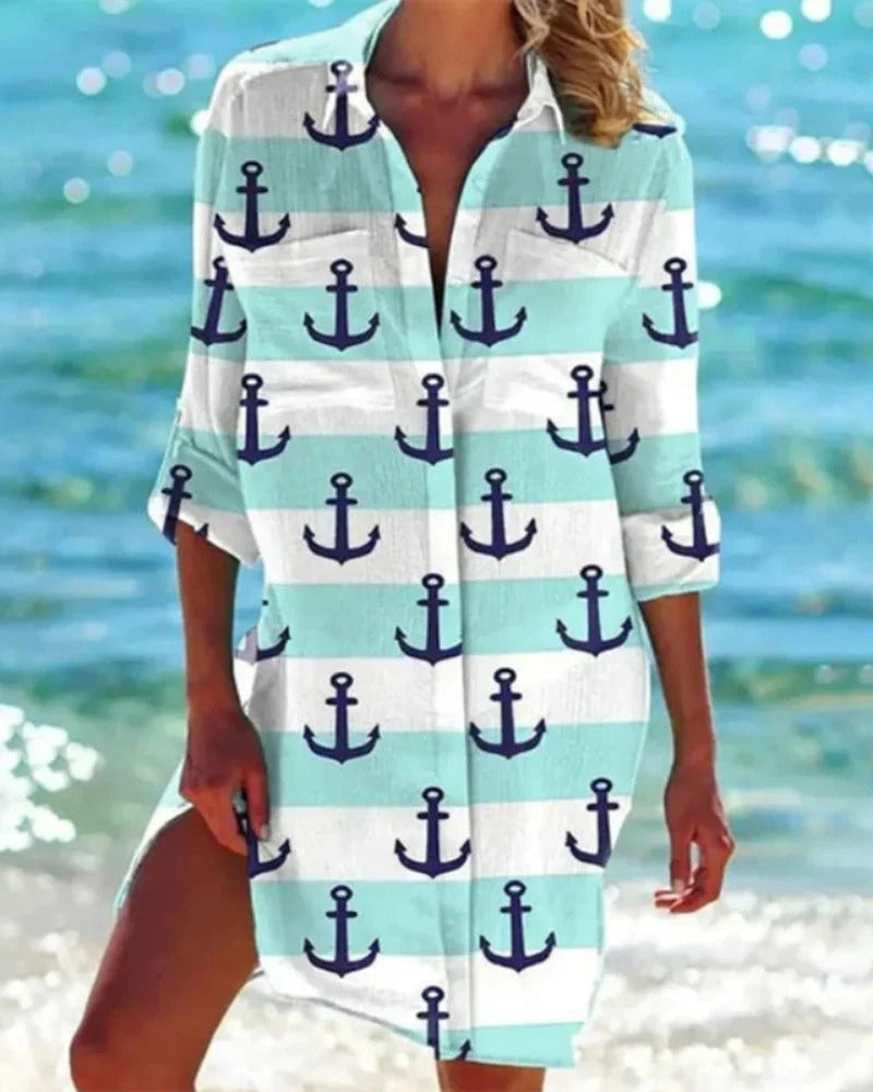 Strand Tunika Bluse Damen mit Farbprint | Locker