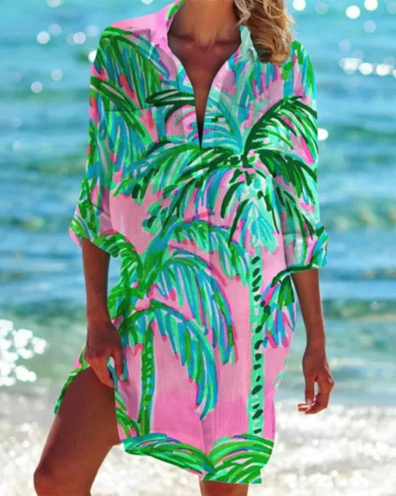 Strand Tunika Bluse Damen mit Farbprint | Locker