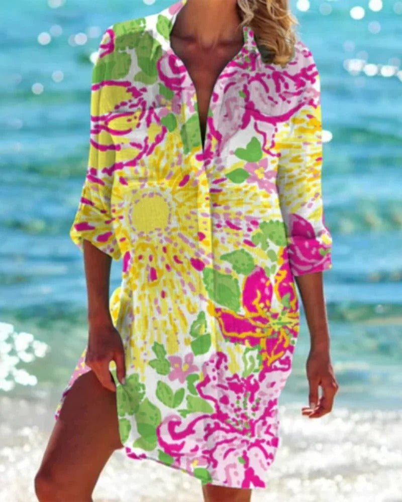 Strand Tunika Bluse Damen mit Farbprint | Locker