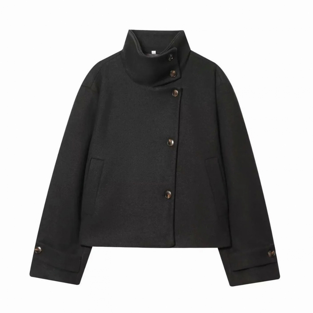 Susanne | Damen Vintage Winterjacke mit Stehkragen, kurzen Schnitt und Knöpfen