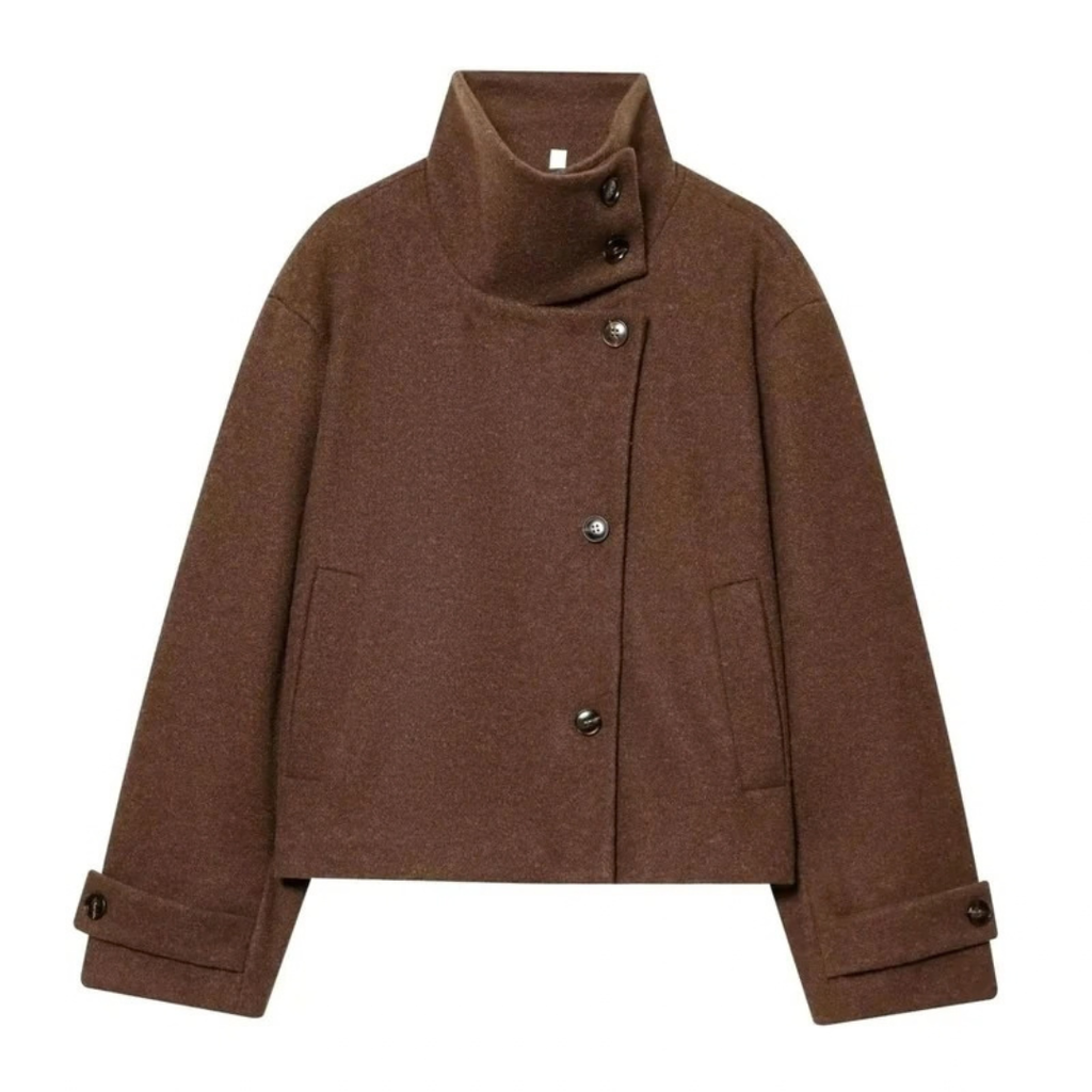 Susanne | Damen Vintage Winterjacke mit Stehkragen, kurzen Schnitt und Knöpfen