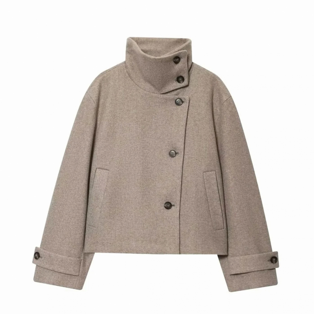 Susanne | Damen Vintage Winterjacke mit Stehkragen, kurzen Schnitt und Knöpfen