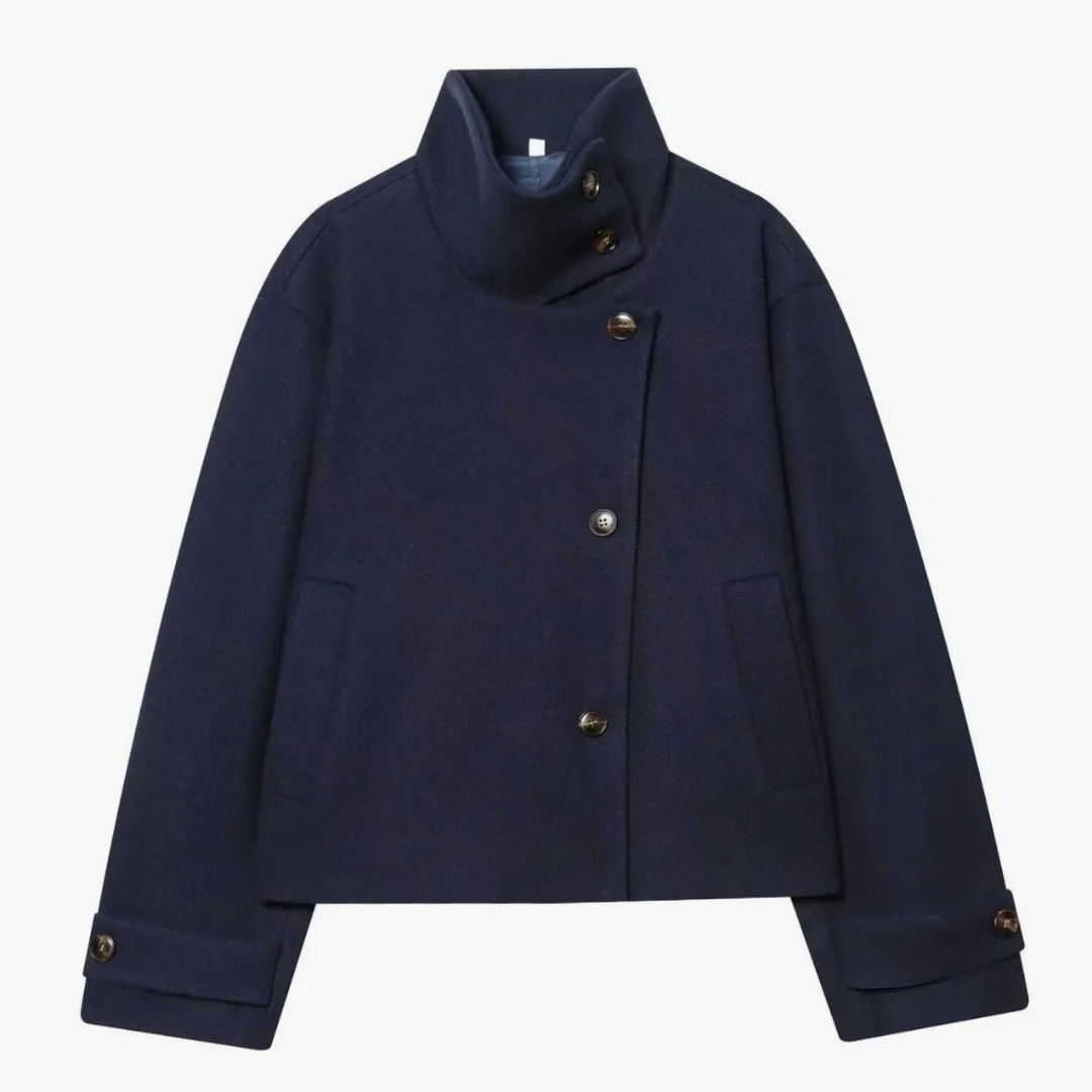 Susanne | Damen Vintage Winterjacke mit Stehkragen, kurzen Schnitt und Knöpfen