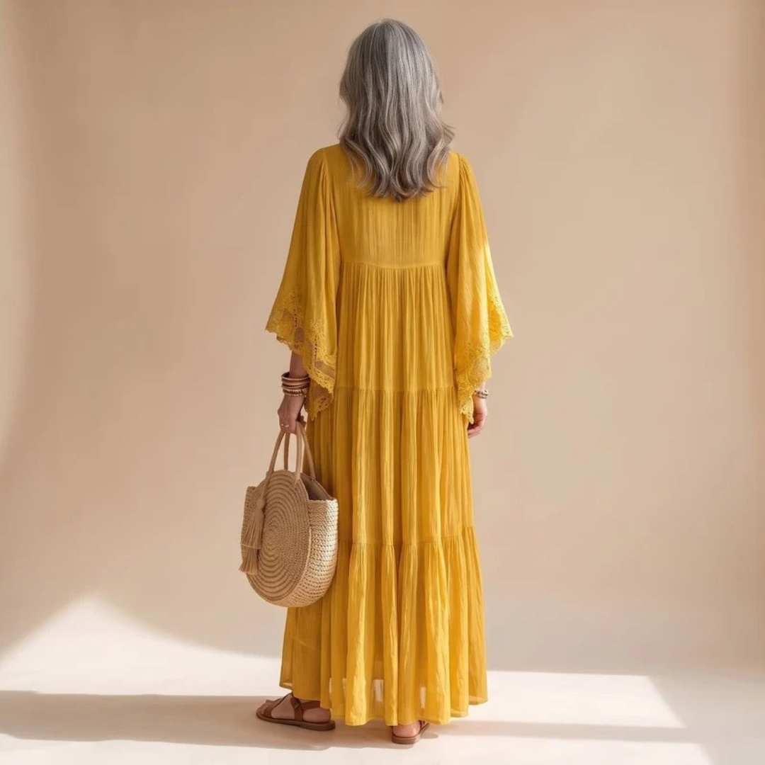 Sybille | Damen Abendkleid mit V-Ausschnitt und Rüschen