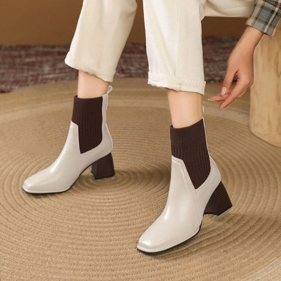 Sybille | Damen Orthopädische Stiefeletten mit Strick und Absatz