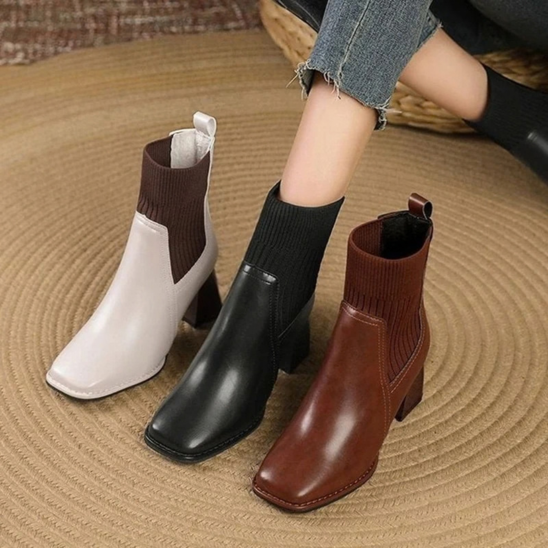 Sybille | Damen Orthopädische Stiefeletten mit Strick und Absatz