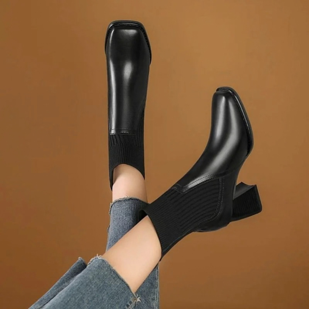Sybille | Damen Orthopädische Stiefeletten mit Strick und Absatz