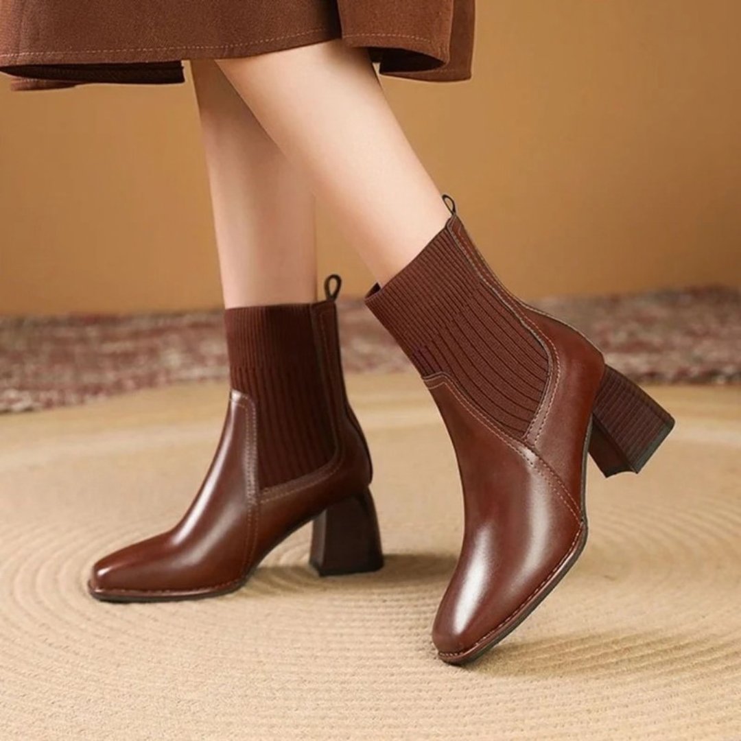Sybille | Damen Orthopädische Stiefeletten mit Strick und Absatz