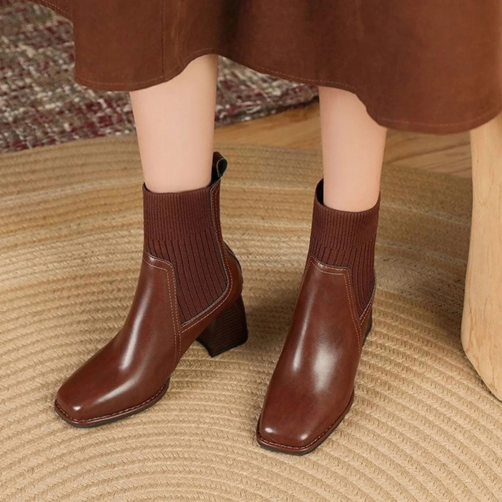 Sybille | Damen Orthopädische Stiefeletten mit Strick und Absatz