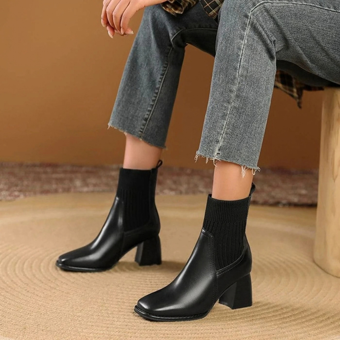 Sybille | Damen Orthopädische Stiefeletten mit Strick und Absatz