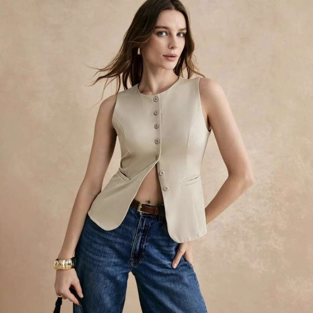 Tabea | Damen Weste Mit Knöpfen Und Schmalem Design