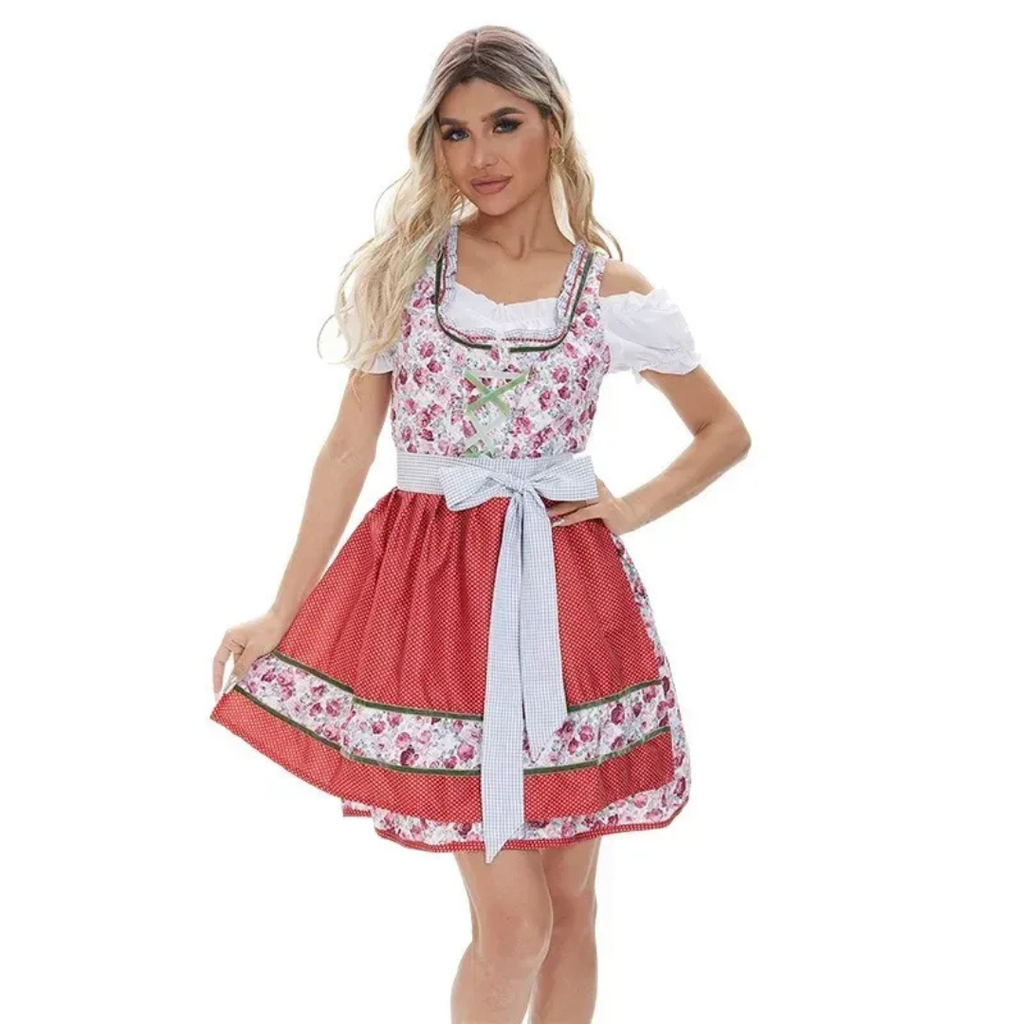 Tamara | Damen Rotes Dirndl Trachtenkleid mit Schürze