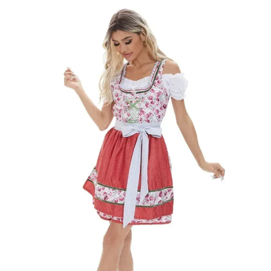 Tamara | Damen Rotes Dirndl Trachtenkleid mit Schürze