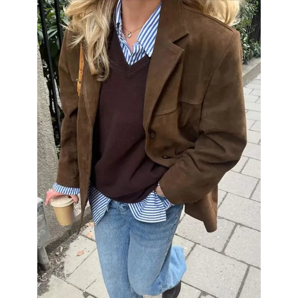 Tanja | Damen Braune Winterjacke mit Kragen