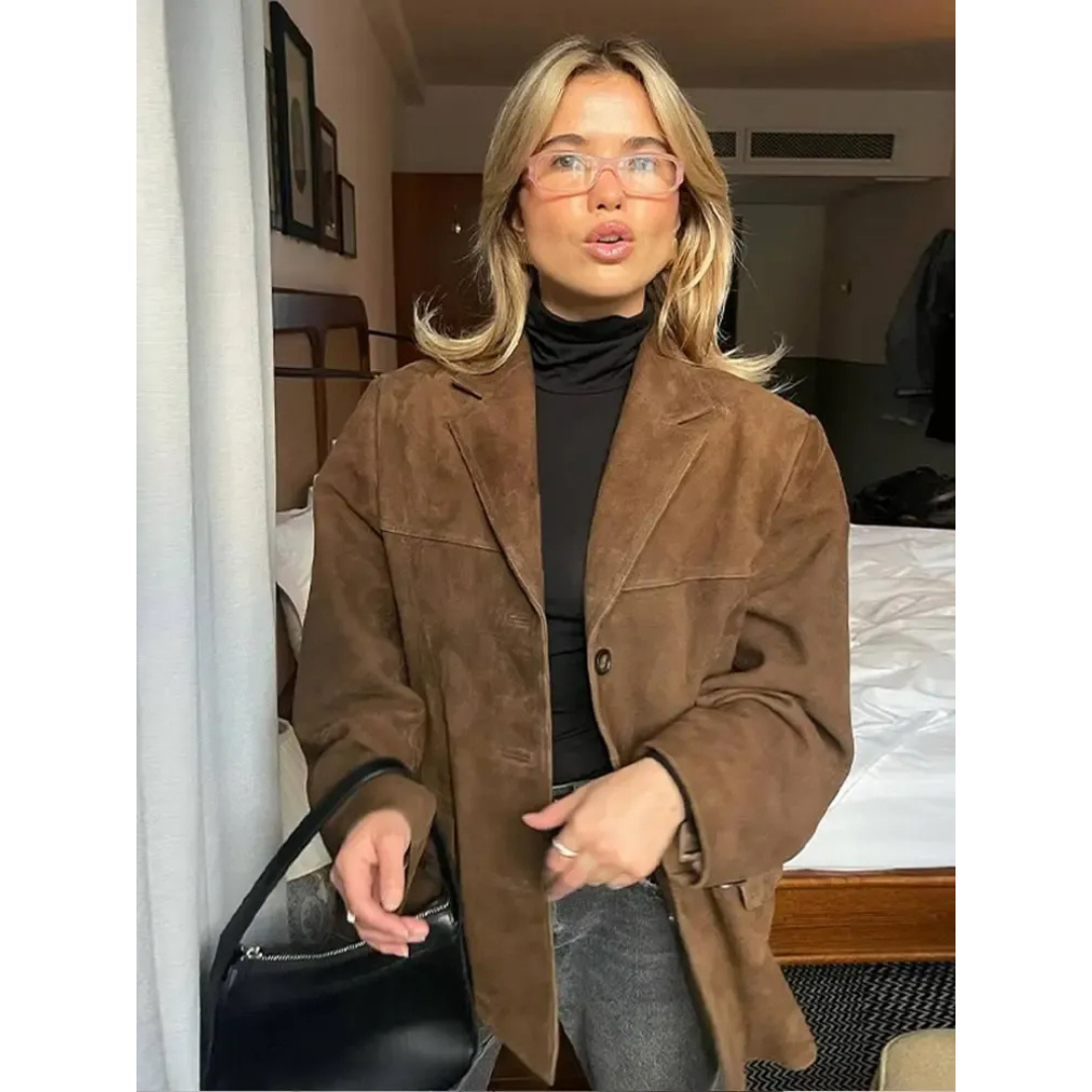 Tanja | Damen Braune Winterjacke mit Kragen