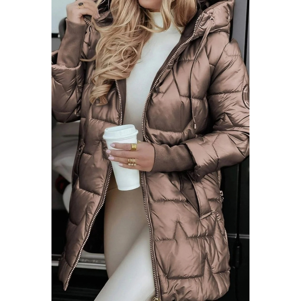 Tanja | Damen Winterjacke mit Kapuze und glänzendem Design