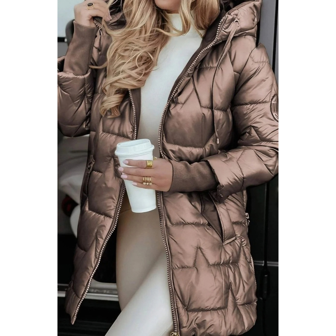 Tanja | Damen Winterjacke mit Kapuze und glänzendem Design