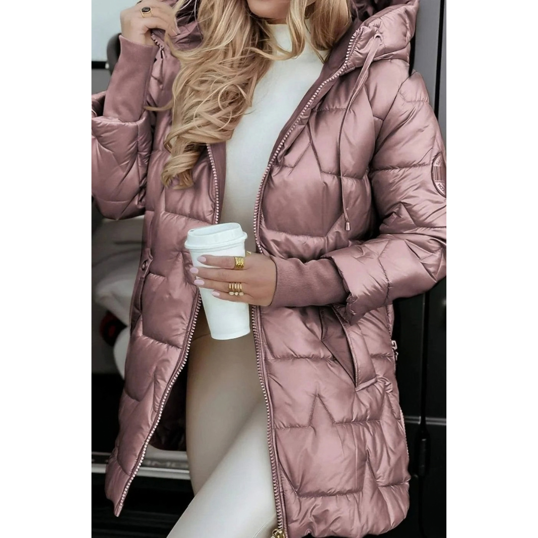 Tanja | Damen Winterjacke mit Kapuze und glänzendem Design