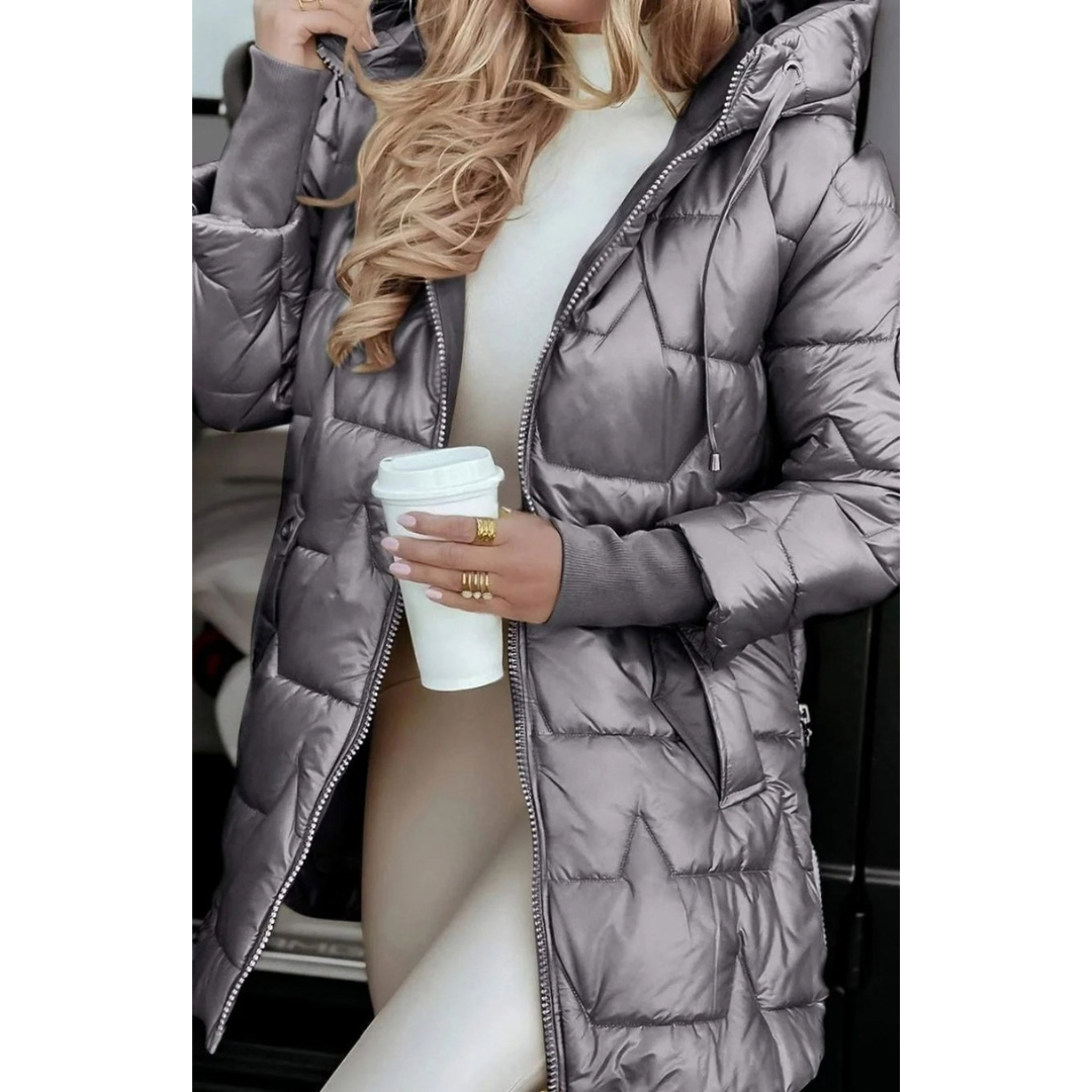 Tanja | Damen Winterjacke mit Kapuze und glänzendem Design