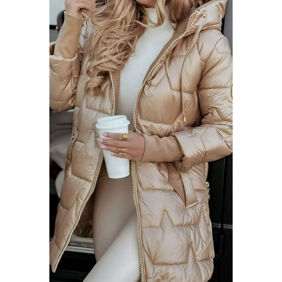 Tanja | Damen Winterjacke mit Kapuze und glänzendem Design