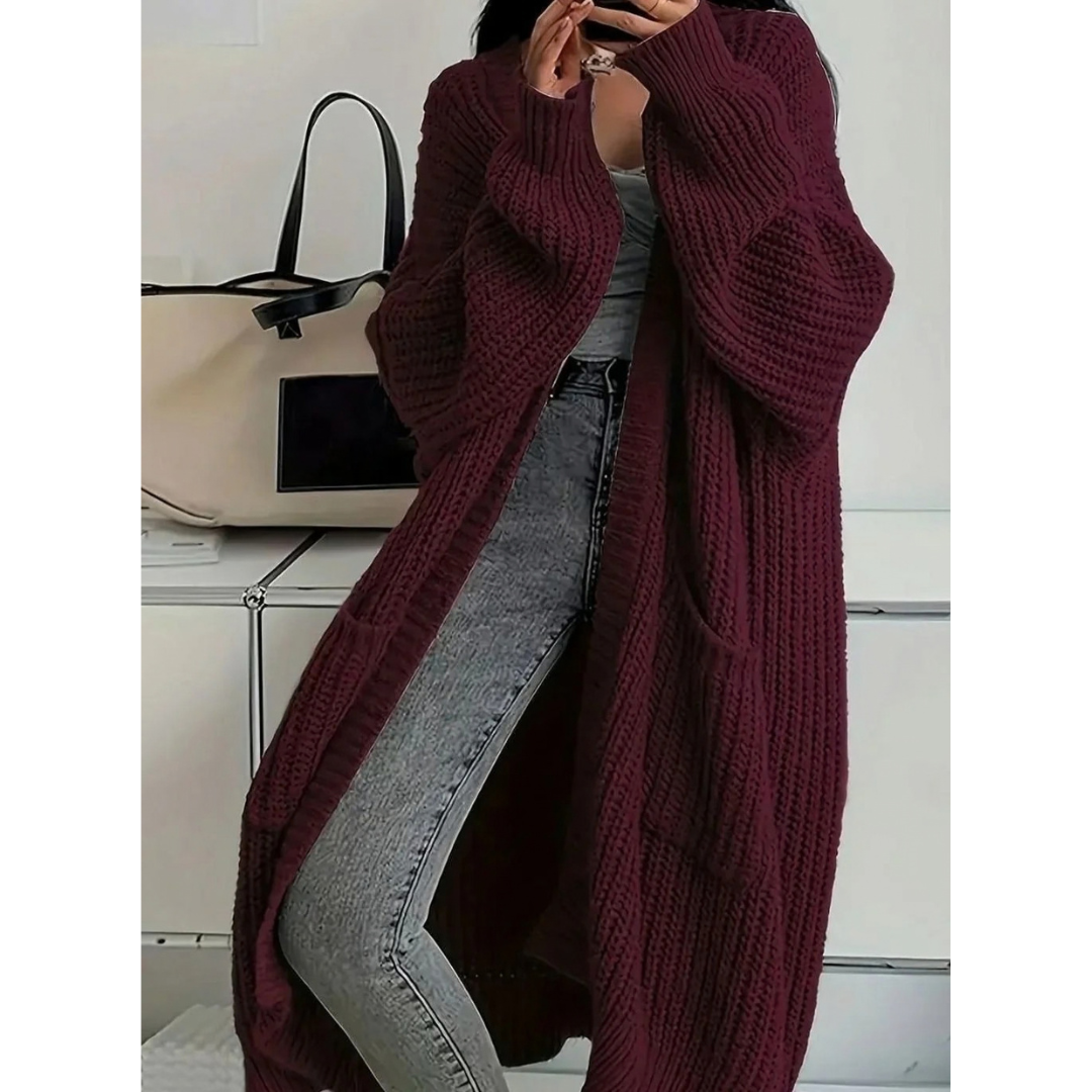 Thalia | Damen Lange Strickjacke mit Taschen und Struktur