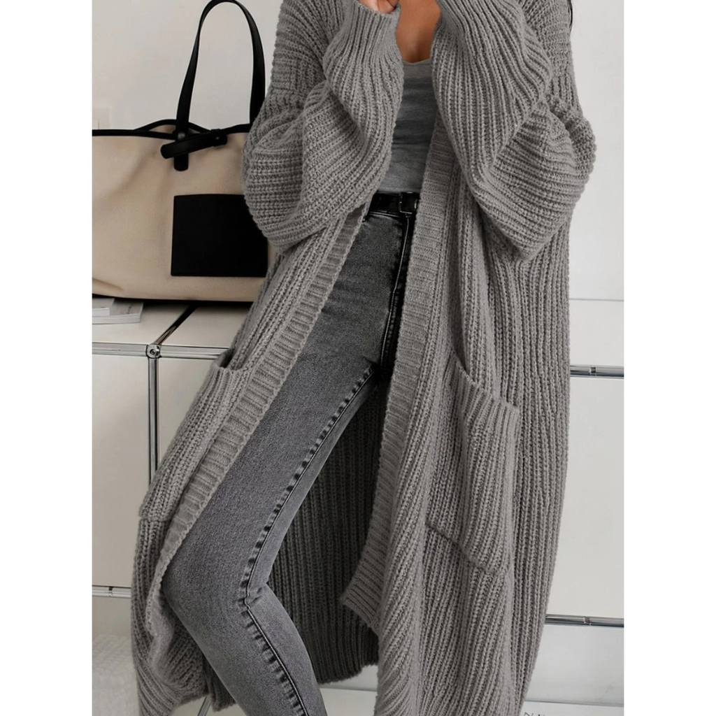 Thalia | Damen Lange Strickjacke mit Taschen und Struktur