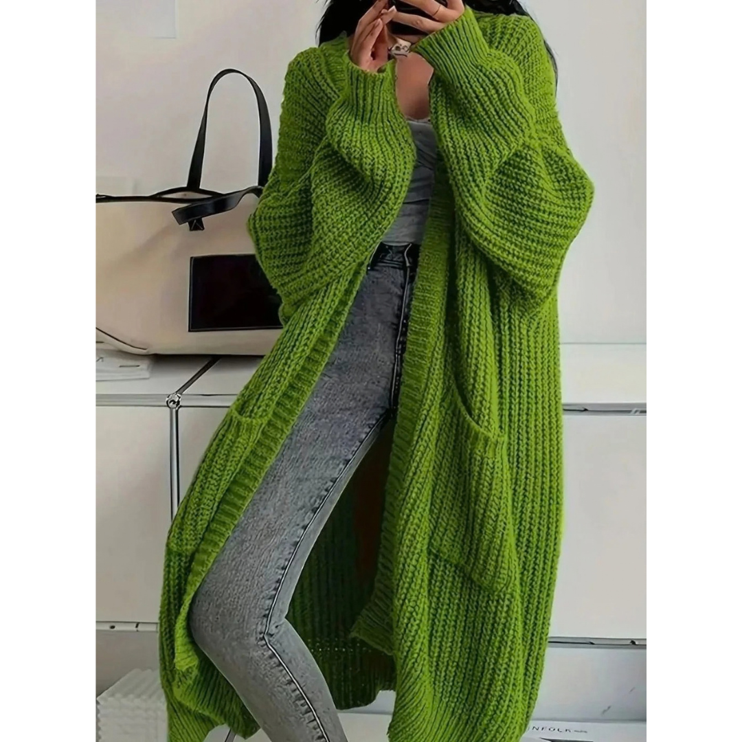 Thalia | Damen Lange Strickjacke mit Taschen und Struktur