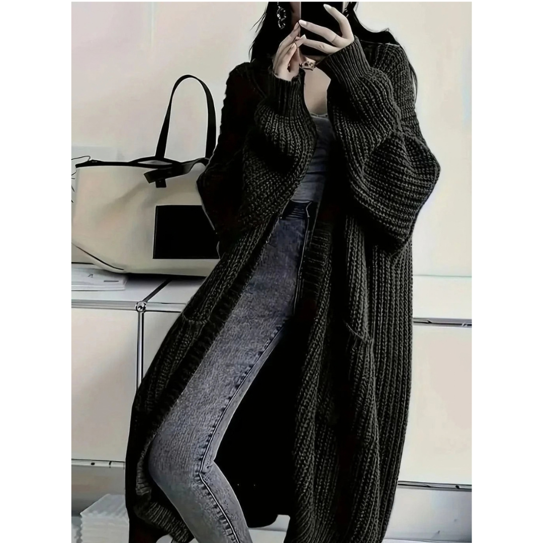 Thalia | Damen Lange Strickjacke mit Taschen und Struktur