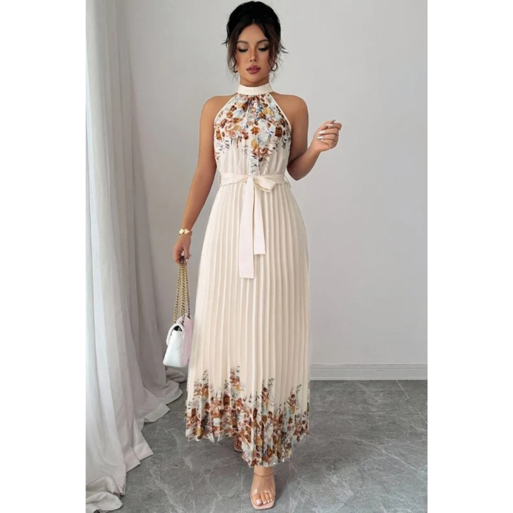 Thekla | Damen Florales Maxikleid mit Plissee