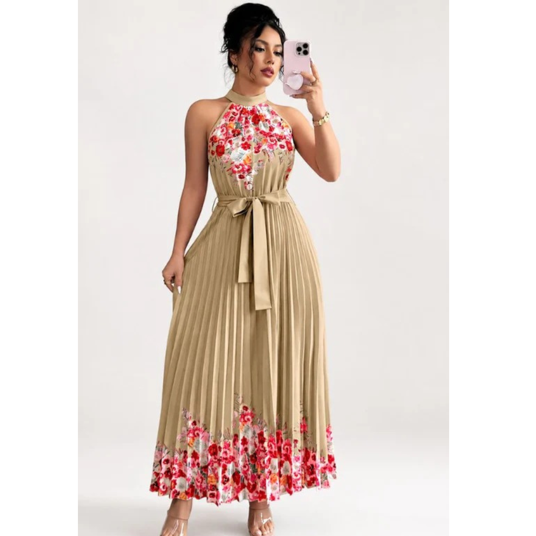 Thekla | Damen Florales Maxikleid mit Plissee