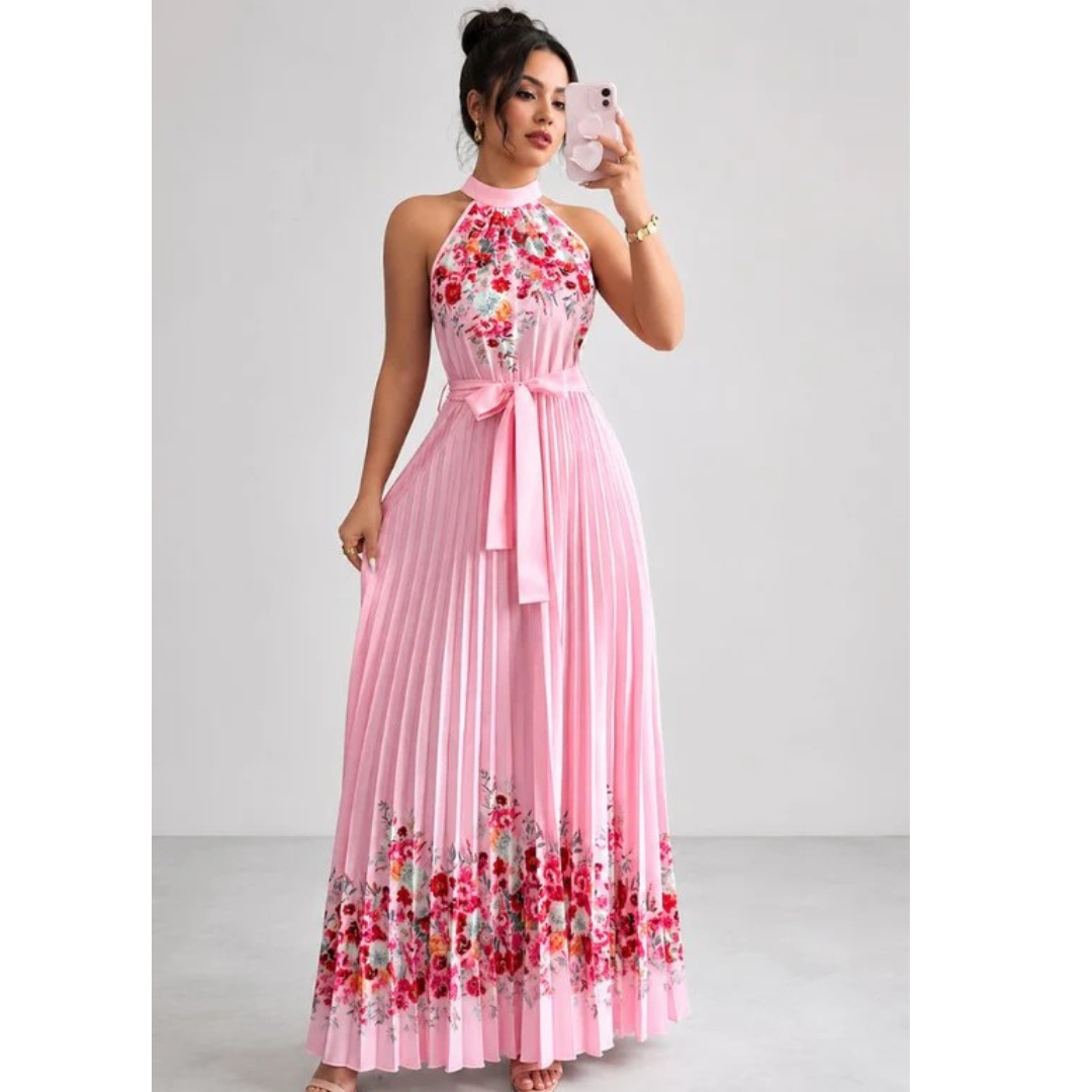 Thekla | Damen Florales Maxikleid mit Plissee