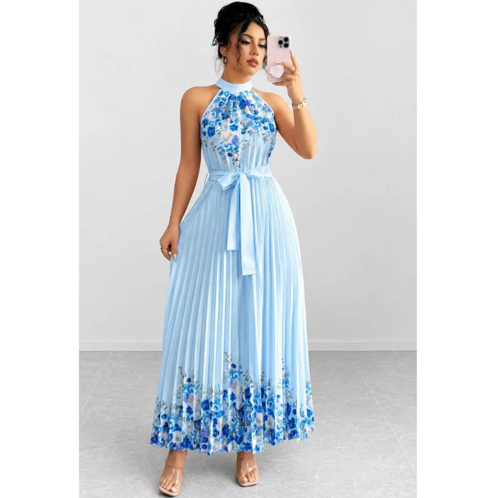 Thekla | Damen Florales Maxikleid mit Plissee