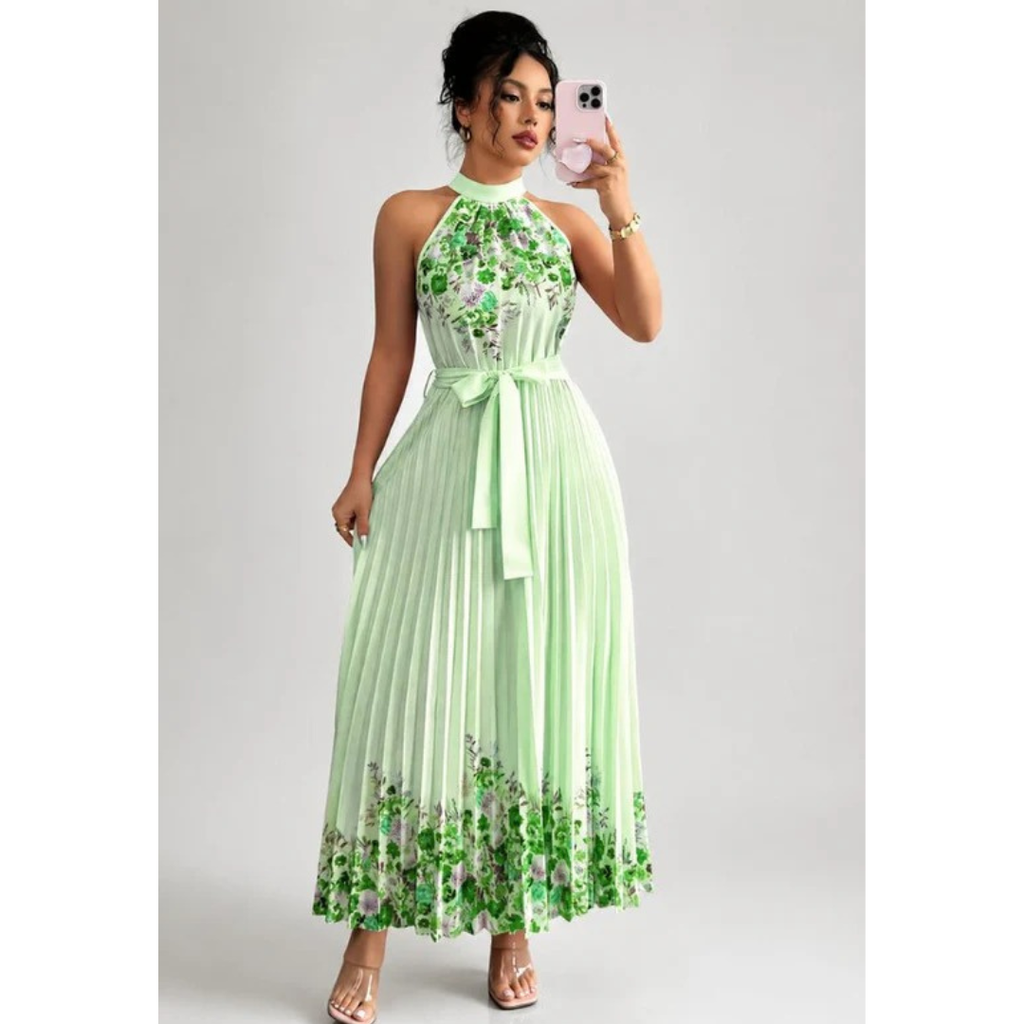Thekla | Damen Florales Maxikleid mit Plissee