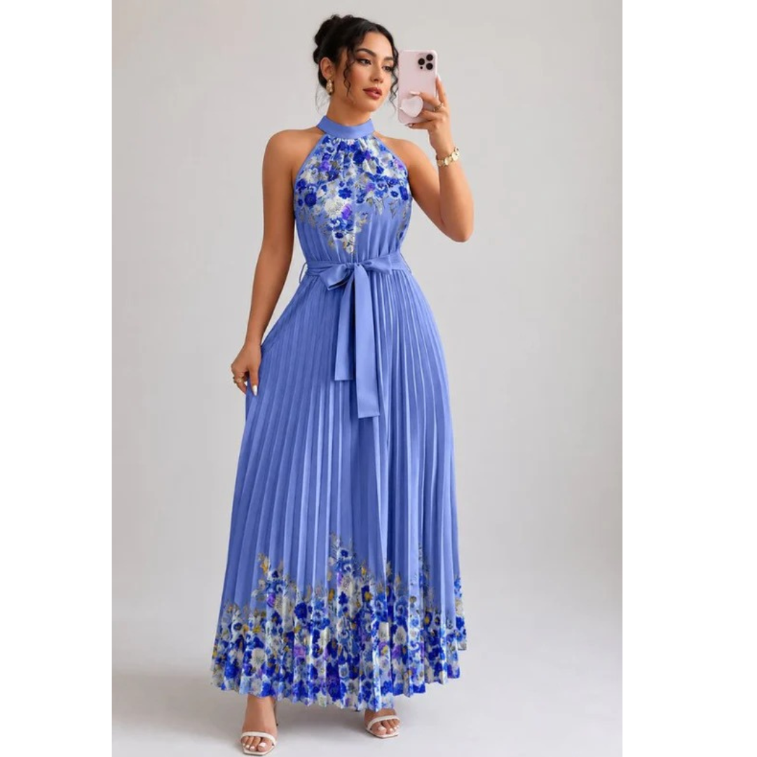 Thekla | Damen Florales Maxikleid mit Plissee