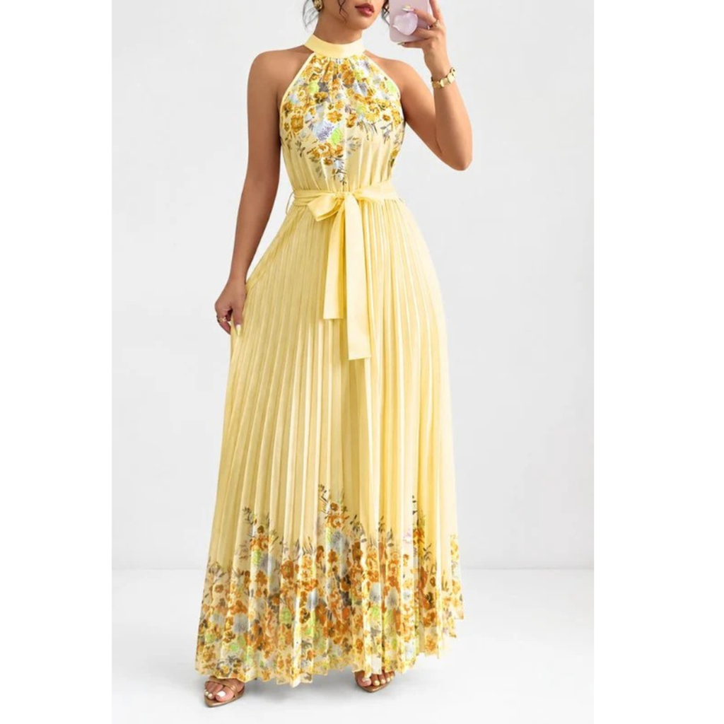 Thekla | Damen Florales Maxikleid mit Plissee