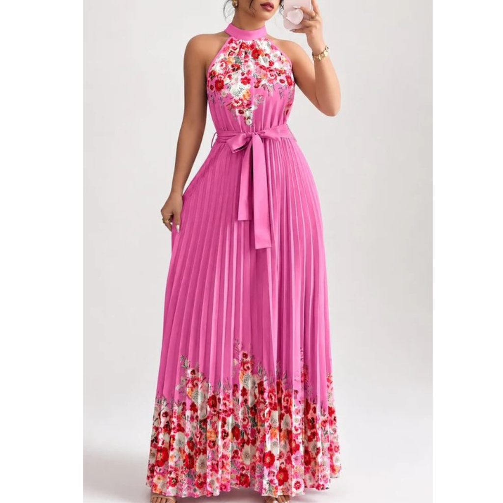 Thekla | Damen Florales Maxikleid mit Plissee