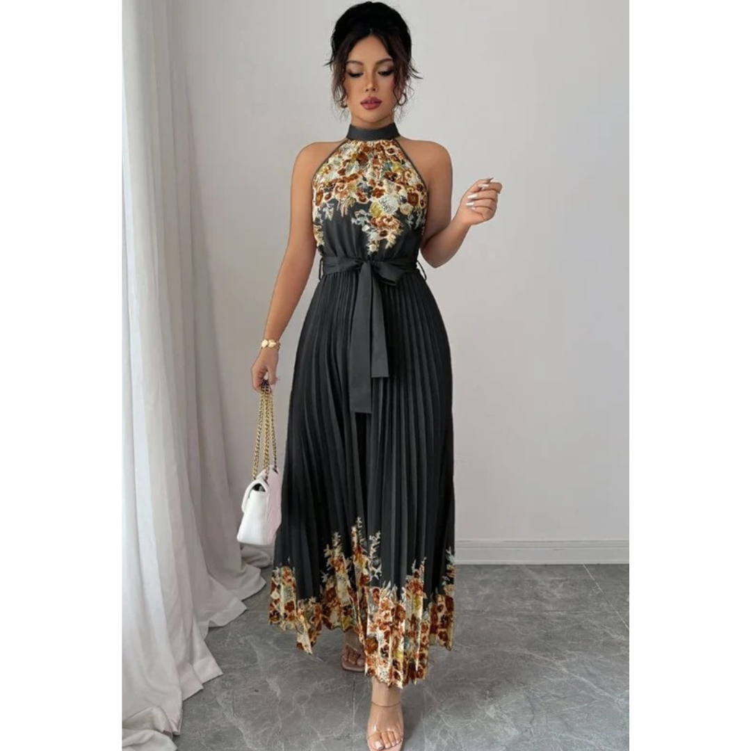 Thekla | Damen Florales Maxikleid mit Plissee