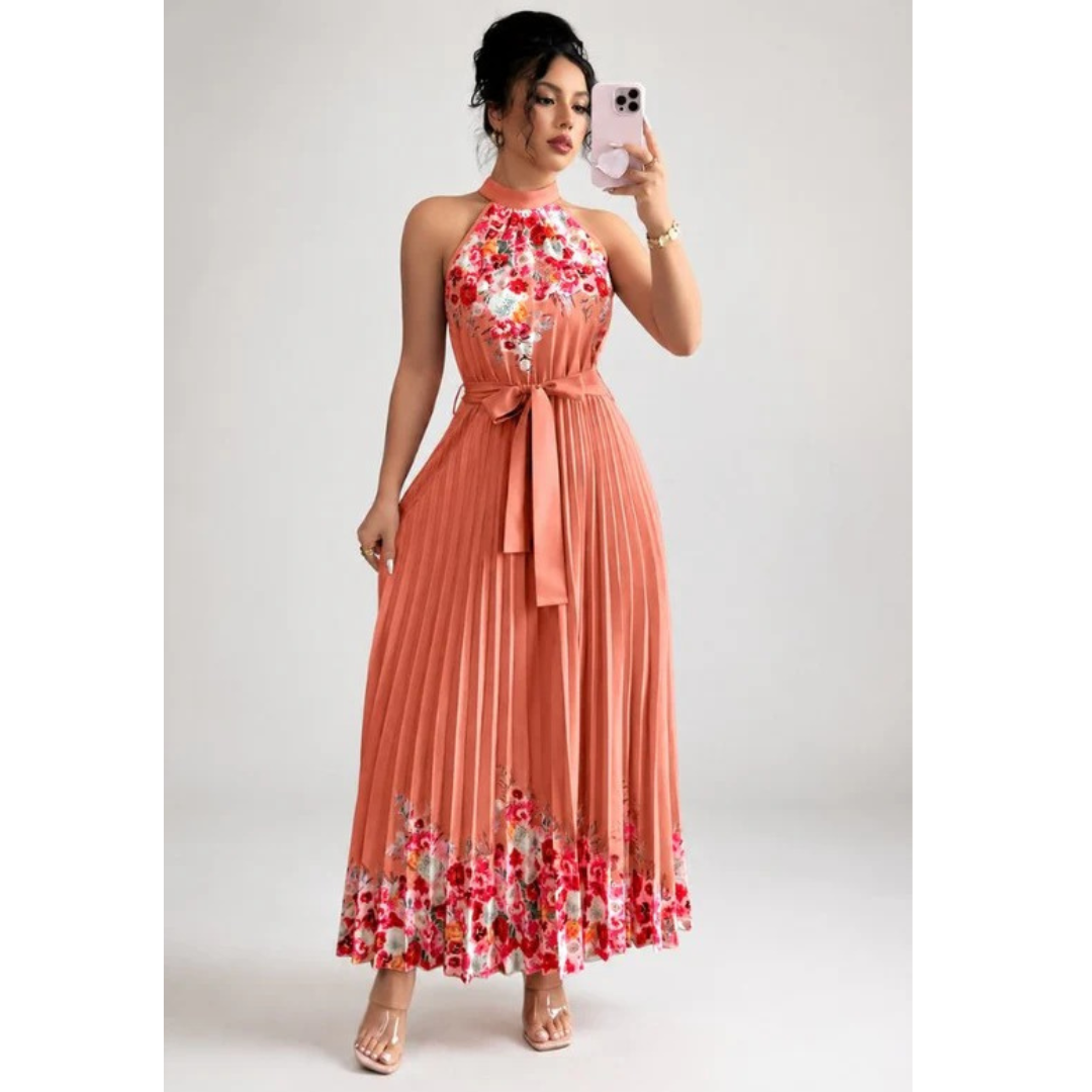 Thekla | Damen Florales Maxikleid mit Plissee