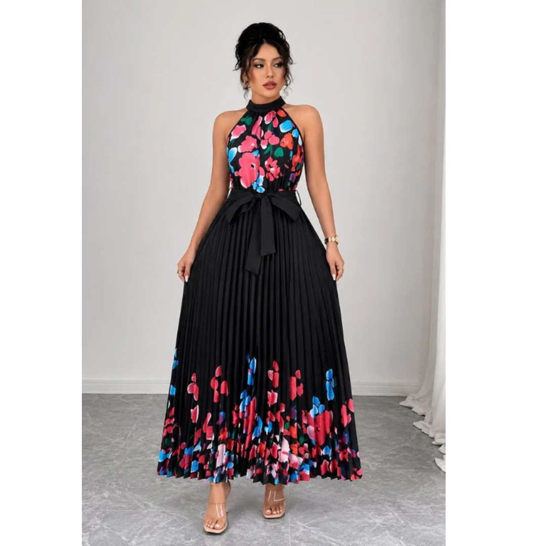 Thekla | Damen Florales Maxikleid mit Plissee